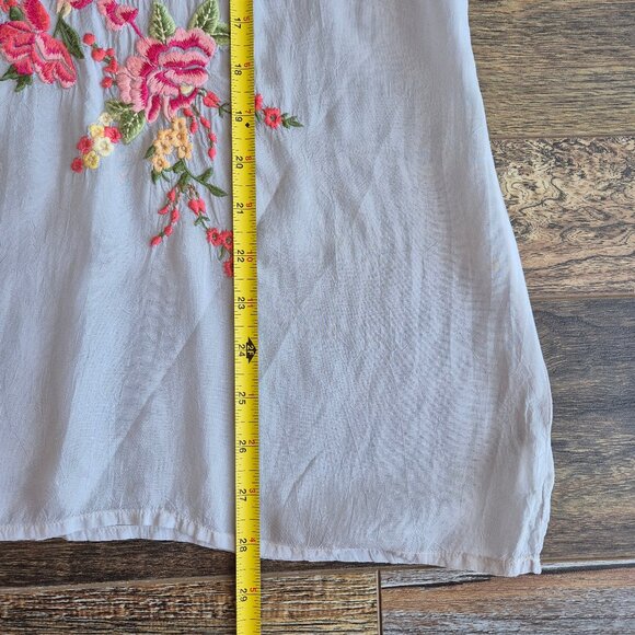 Johnny Was Floral Embroidered Semi Sheer Chiffon Tunic Blouse 3/4 Sleeve - Picture 13 of 14